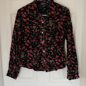 Womens corduroy snap floral western shirt